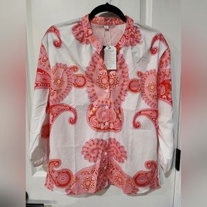 NWT Online Boutique White Pink Paisley Print Retro 70s Style size Large